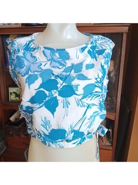 Medium True Vintage Crop Top 1960's Floral Side Tie Zip Closure Sleeveless Nylon